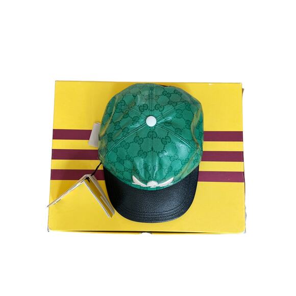 Gucci x Adidas GG LOGO Supreme Baseball Cap Hat Green Black Canvas Unisex Size M - Picture 8 of 16